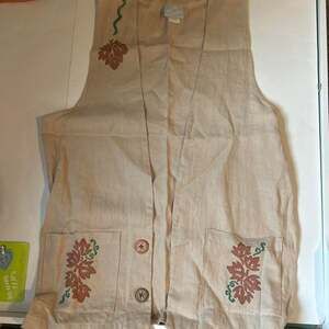 Tapestries Hawaii Vest Size S Cream Linen Leaf Print
